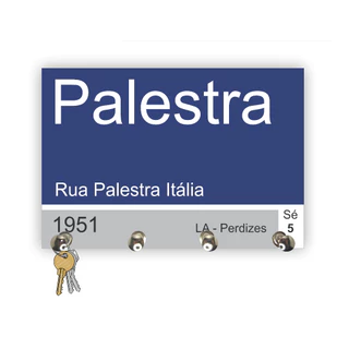Porta Chaves de Parede Placa Rua Palestra Italia Palmeiras Suporte de Chaves Organizador de Chaves em MDF