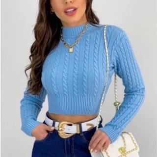 Cropped Manga Longa em Tricot Modal