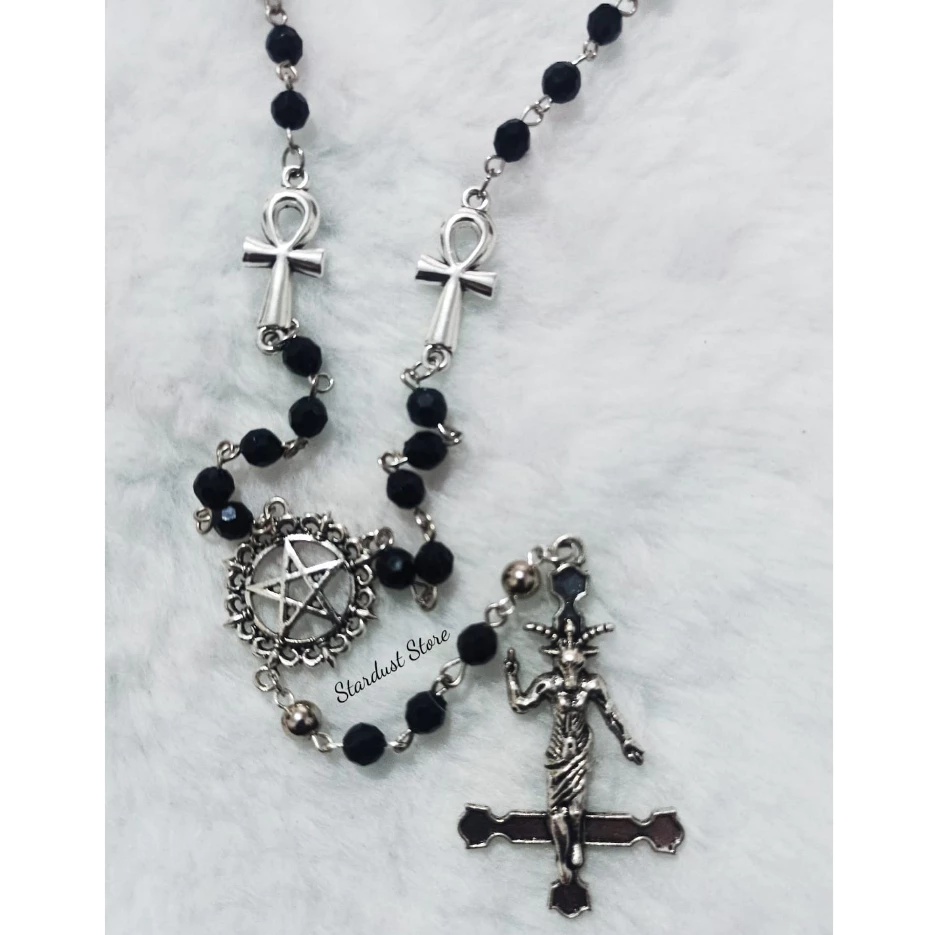 Colar Terço Baphomet e Ankh