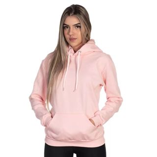 Moletom Feminino Blusa de Frio Canguru Com Capuz Liso Flanelado
