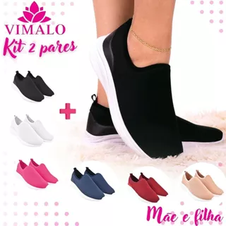 Kit 2 pares Promocional Tênis Jogging Feminino para Academia Passeio VL05 PRETO + ADICIONAL em Oferta na Shopee