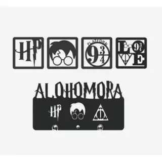 Porta Chaves e Quadrinhos Harry Potter Mdf 3mm Preto Fosco.