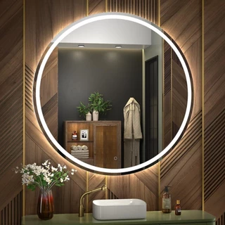 Espelho Redondo Jateado com 3 Cores LED 90x90 Lapidado Sala Salão Quarto Banheiro em Oferta na Shopee