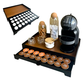 Bandeja Porta 40 Capsulas Preta Com Caramelo Lisa Gaveta Embutida decorativo Dolce Gusto Grande mdf organizador apoio servir chá cafeteira