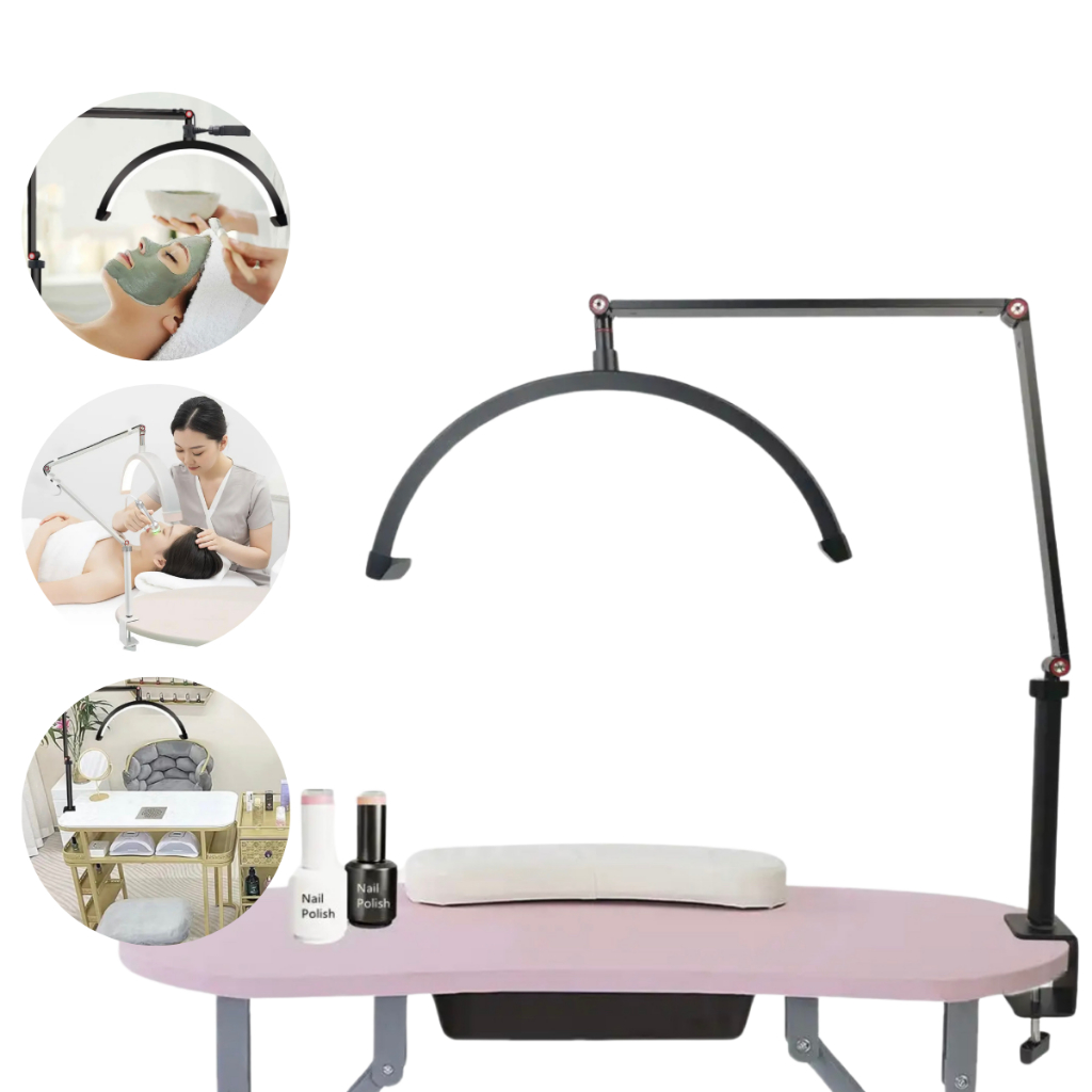 Luminária Arco Meia Lua Articulada Estética e Manicure com garra de Mesa