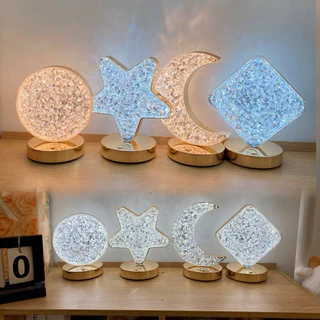 Luminária de Mesa Lua Lâmpada de Quarto Luxuosa Cristal Acrílico 3 Tons de Led