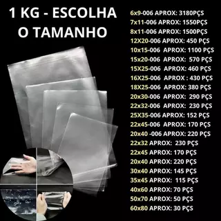 1 KG Embalagem Transparente Saco Plástico Brilhante Sacola/Saquinho- Diversos Tamanhos. Direto de Fábrica