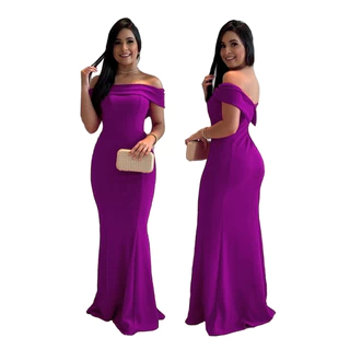 Vestido Longo Moda Festa Instag Lindo Decote Ombro A Ombro Com Bojos