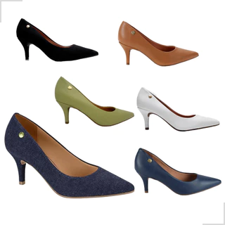 Scarpin Feminino Sapato Vizzano Salto Médio Fino Bico Fino Fosco Verniz Camurça Jeans