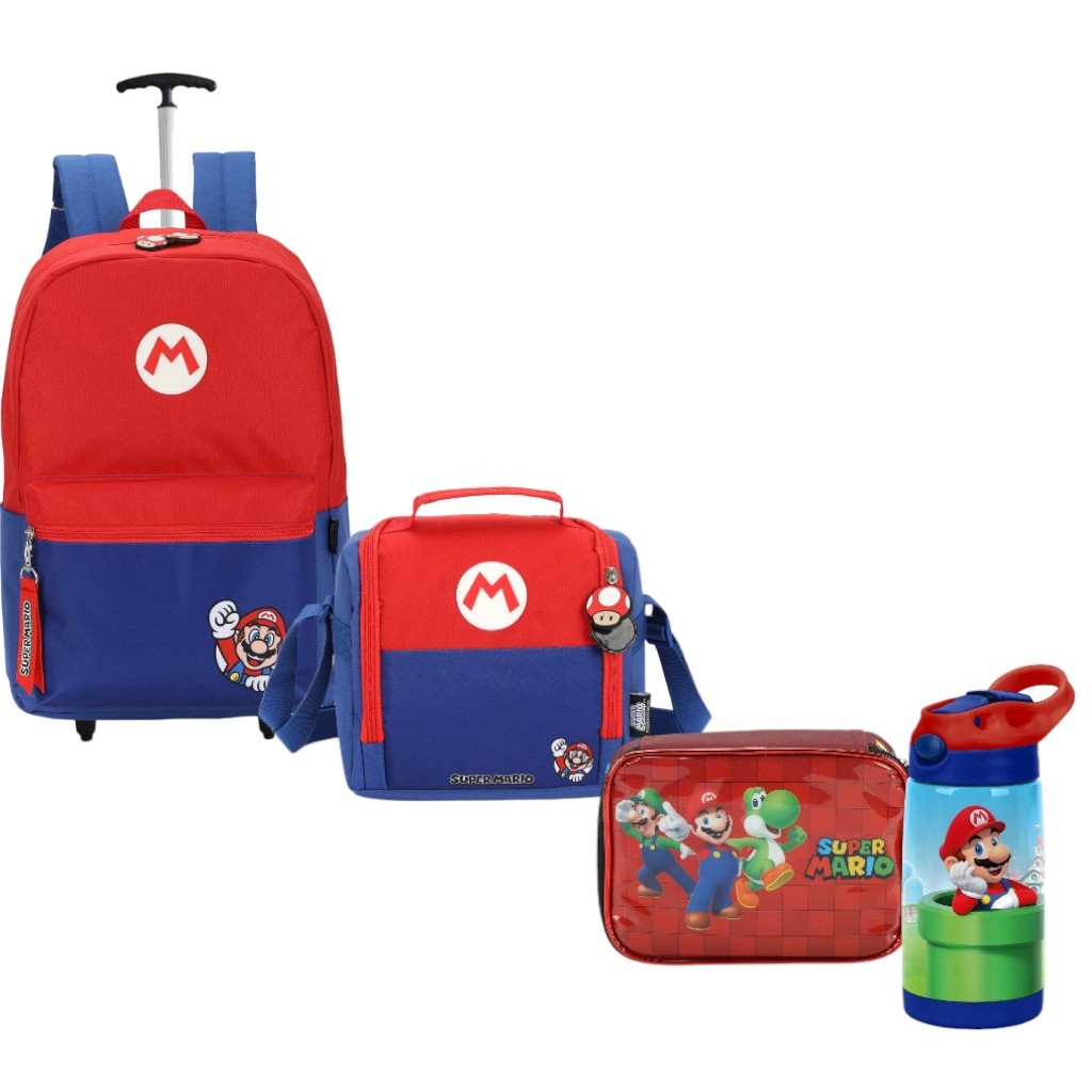Kit Completo Mochila Escolar Super Mario Bros Rodinhas Tam G | Shopee ...
