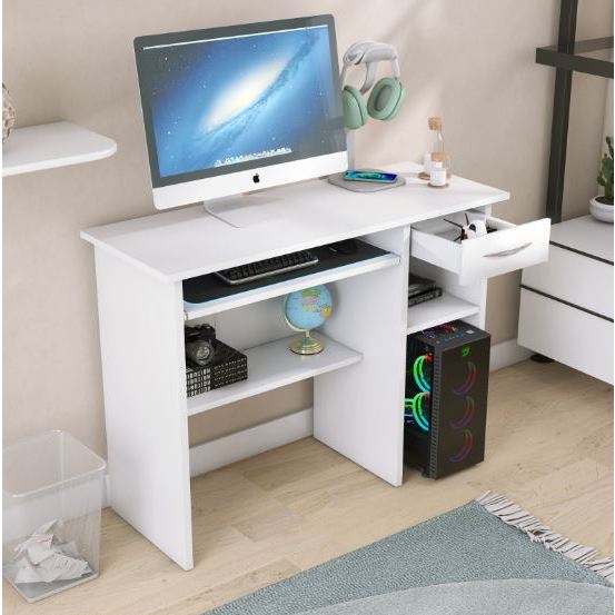 Mesa 90cm Para Pc Com Gaveta E Suporte Para Teclado