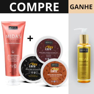 Combo Cabelos Nutridos - Kit Cronograma Capilar + Midas Leavein - Ganha Midas Oil Complex