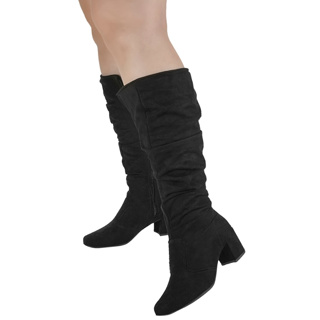 Bota Feminina Over Cano Alto longo Salto Quadrado Com Zíper Lateral Confortável 452
