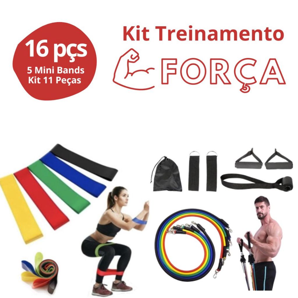 Kit Fitness com 16 Peças Treinamento de Força e Hipertrofia Muscular Cross Fit Fitness Treino