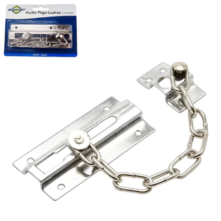 Fecho de Porta Pega Ladrão Cromado com Corrente Em Aço Carbono Para Mais Segurança em Oferta na Shopee