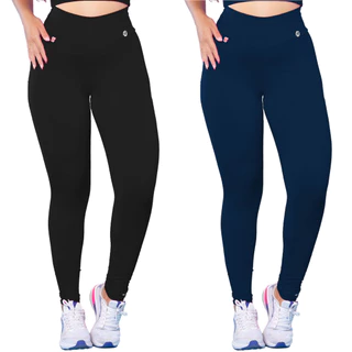 Kit 2 Calças Legging Feminina Poliamida Academia Cintura Alta Blackout Leg Zero Transparencia
