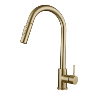 Torneira Cozinha Gourmet Misturador Monocomando Mangueira Extensível Retrátil Dourada Inox 304 Slim