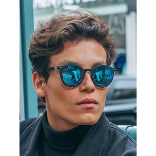 Óculos de Sol Preto Azul Espelhado Redondo Premium Funk Steampunk uv400 Masculino Feminino