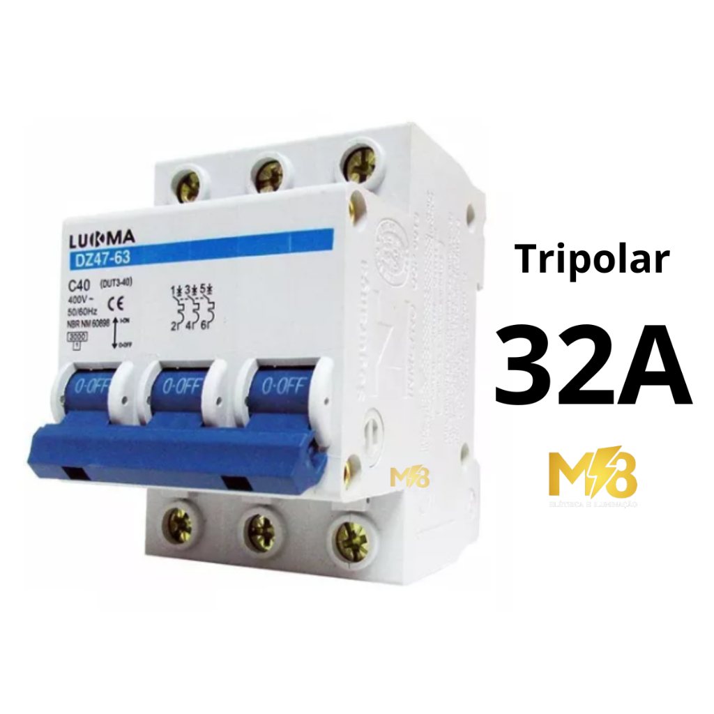Disjuntor Unipolar Bipolar Tripolar Lukma Din 10A 16A 20A 25A 32A 40A ...
