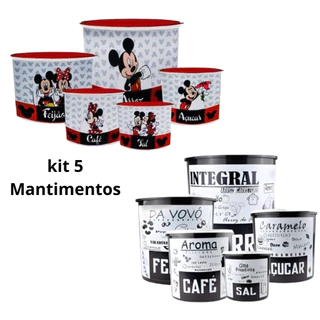 Kit 5 Peças Porta mantimentos e organizadores de cozinha/ Mantimento plástico com Decopagem