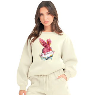 Moletom Blusa Pernalonga Pink Bugs Bunny Cartoon Desenho Moda Feminina Fashion Básica Sem Capuz Algodão