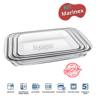 Kit 3 Assadeira De Vidro Marinex Travessa De Vidro Para Forno Pirex De Vidro Refratário De Vidro