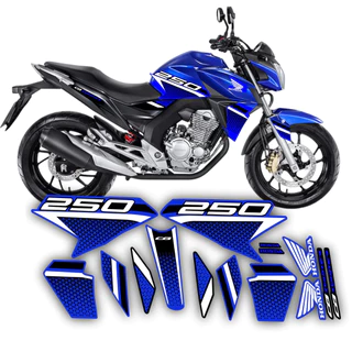 Kit Jogo Faixas Adesivos Emblemas Cb Twister 250 2022 2023 Moto Azul Variado Laminada
