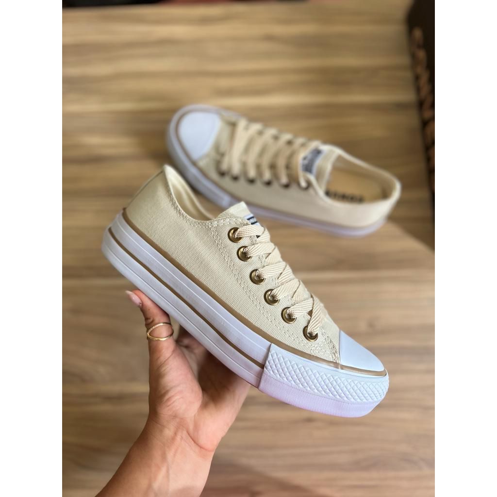 Tenis all star plataforma em lona bege branco | Shopee Brasil
