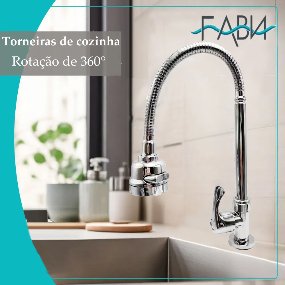 torneira para pia de cozinha prata bancada flexível Duplo Jato Cone 1/4 ...