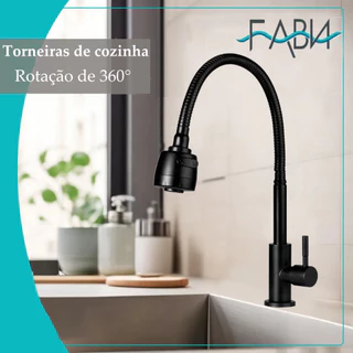 Torneira Gourmet Cozinha ligas bancada Longa Preto Duplo Jato FABN