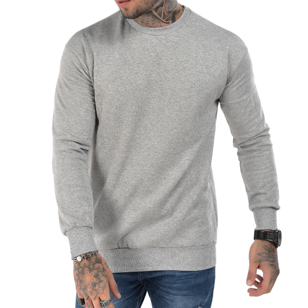 Moletom Careca Masculino Básico Liso Flanelado Gola Redonda