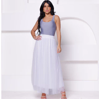 Saia Tule Mídi Longa Forrada Lisa Moda Modesta Evangélica Executiva