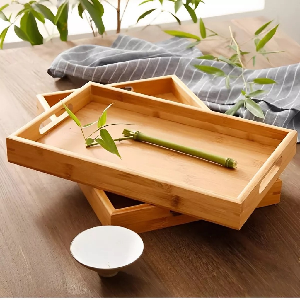 Bandeja Retangular De Bambu 40x28Cm Top Útil Com Arco Ou Reto Ou 33x22Cm Alça Reta Decorativo E Elegantes Para Servir