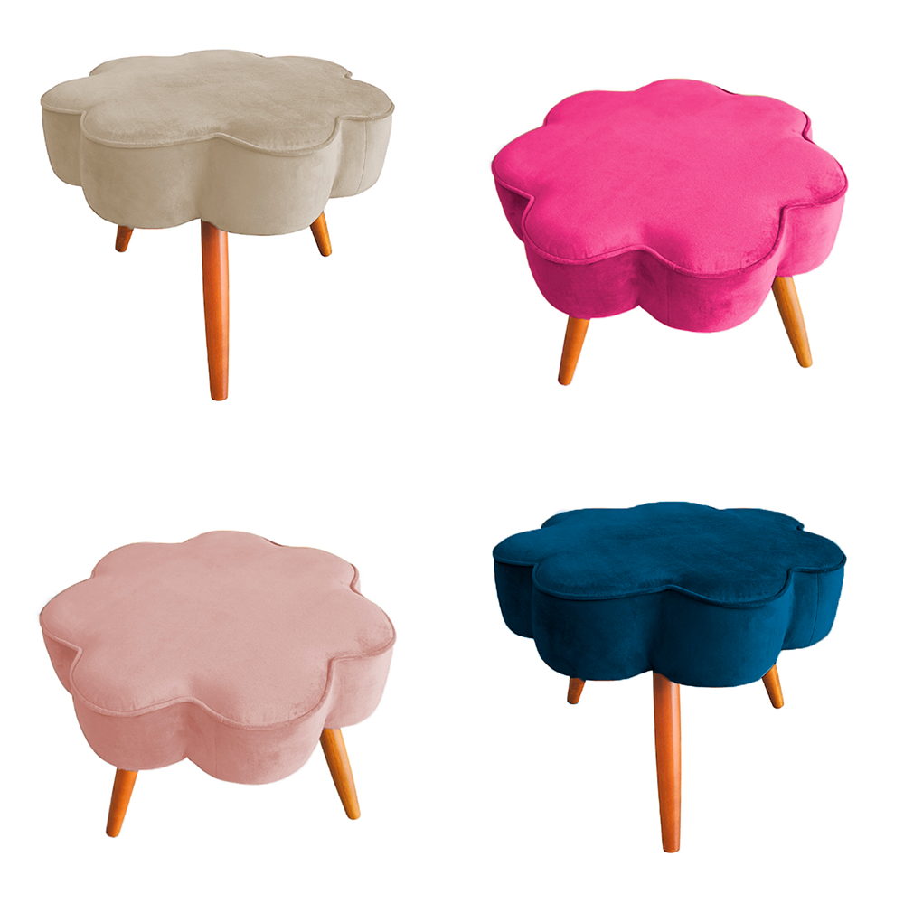 Puff Banco Banqueta Decorativo Penteadeira Loja Decoração Quarto Pés Palito Aurora Flor Veludo Cores