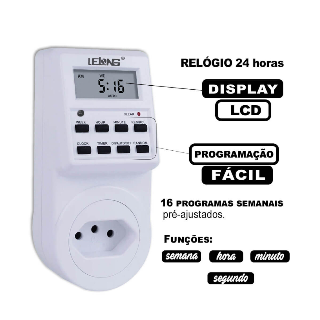 Timer Digital E Temporizador Tomada Lcd/Visor Programavel Energia Bivolt Tomada Inteligente PRONTO PARA ENVIO