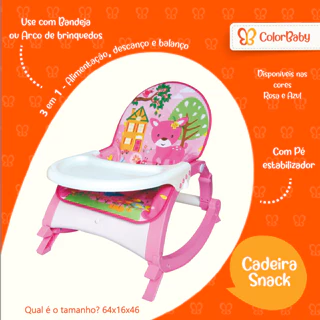 Cadeirinha de Descanso 3 em 1 (Descanso, Balanço e Alimentação) Musical e Vibração - Snack ColorBaby