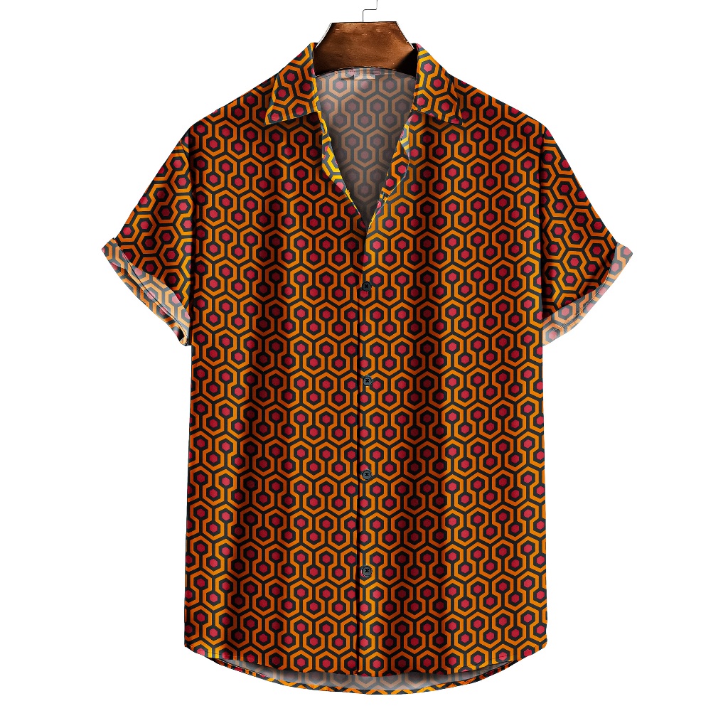 Camisa De Botão laranja formas geometricas