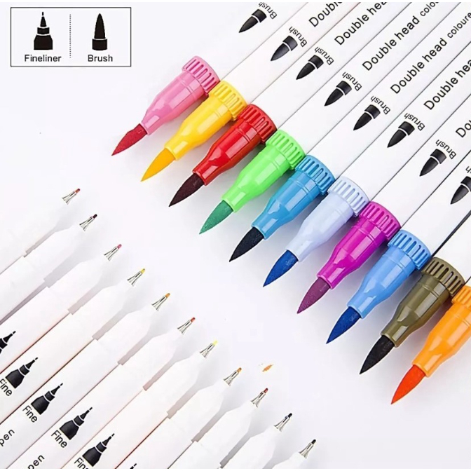 Kit12/24/36/48 Caneta Brush Ponta Pincel Lettering Duas Pontas 2em1