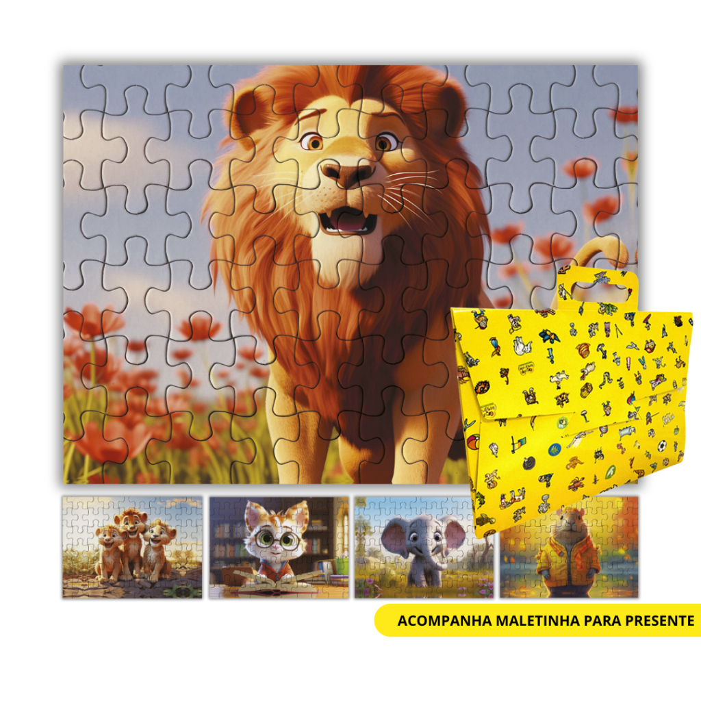 Kit 5 Quebra Cabeça - 60 Peças Cada - Mundo Animal Vol 5 - Presente de Aniversário