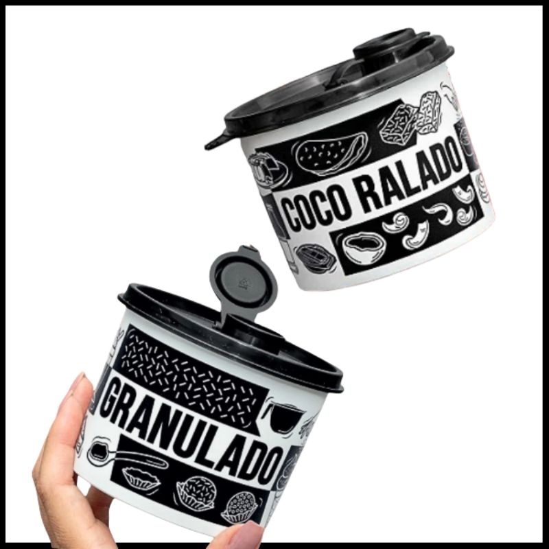 Pote Tupper Redondinha 500 ml Coco ralado e Granulado Pop Box ...