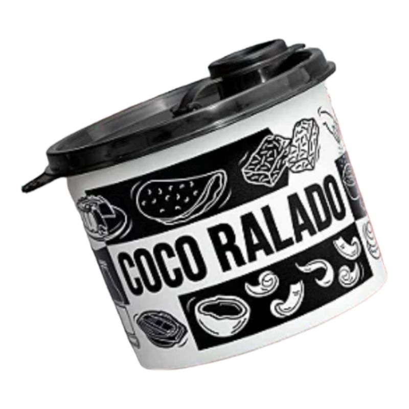 Pote Tupper Redondinha 500 ml Coco ralado e Granulado Pop Box ...