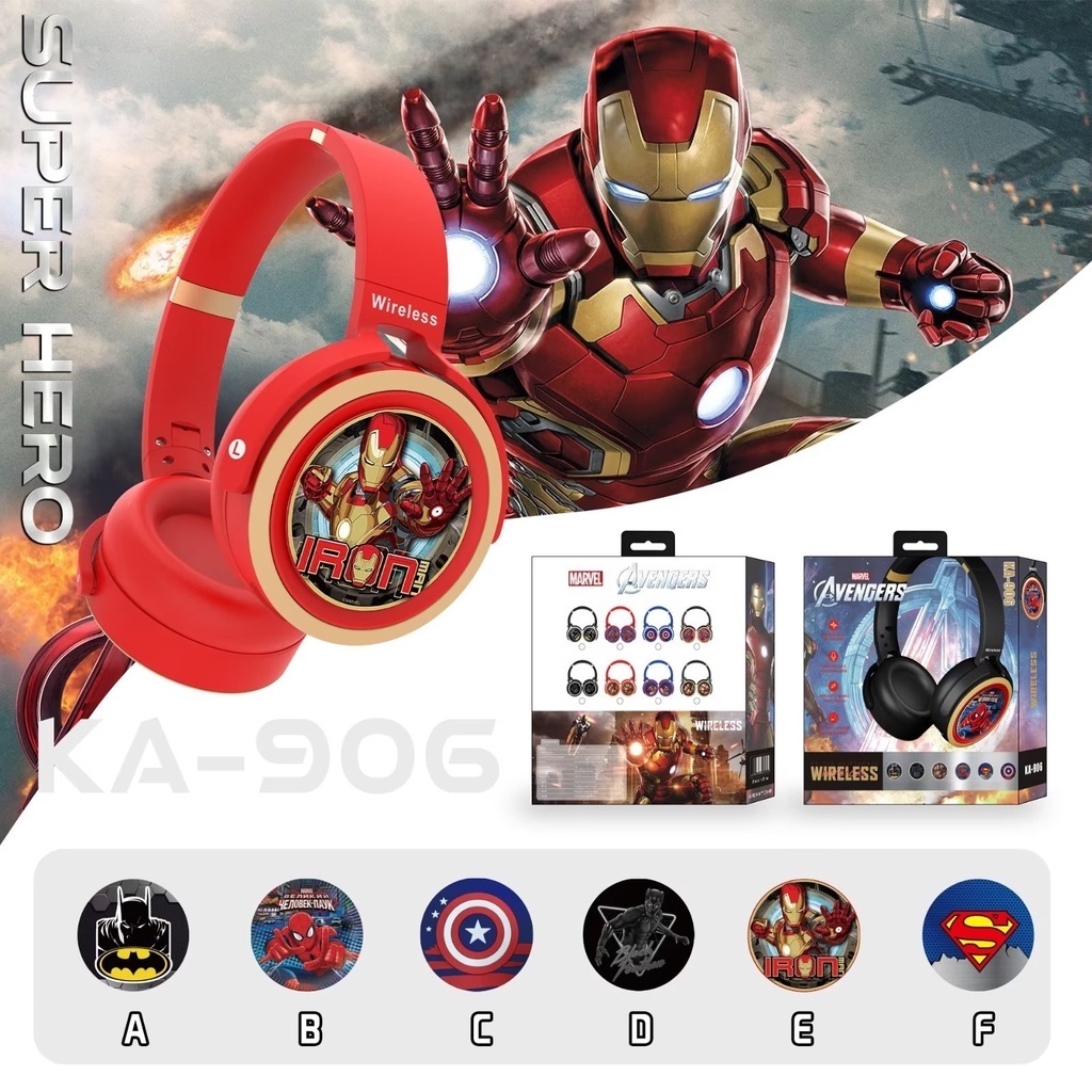 Fone de ouvido Bluetooth super herói estéreo sem fio pantera Negra, Homem-Aranha, Homem De Ferro