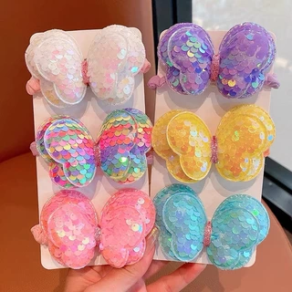 Presilha de cabelo de borboleta colorida com lantejoulas para meninas, adorável e estilo princesa