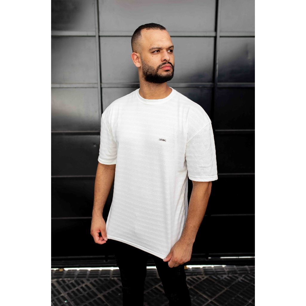 Camiseta Oversized Algodão Ombro Reforçado Casual Listra Tyler