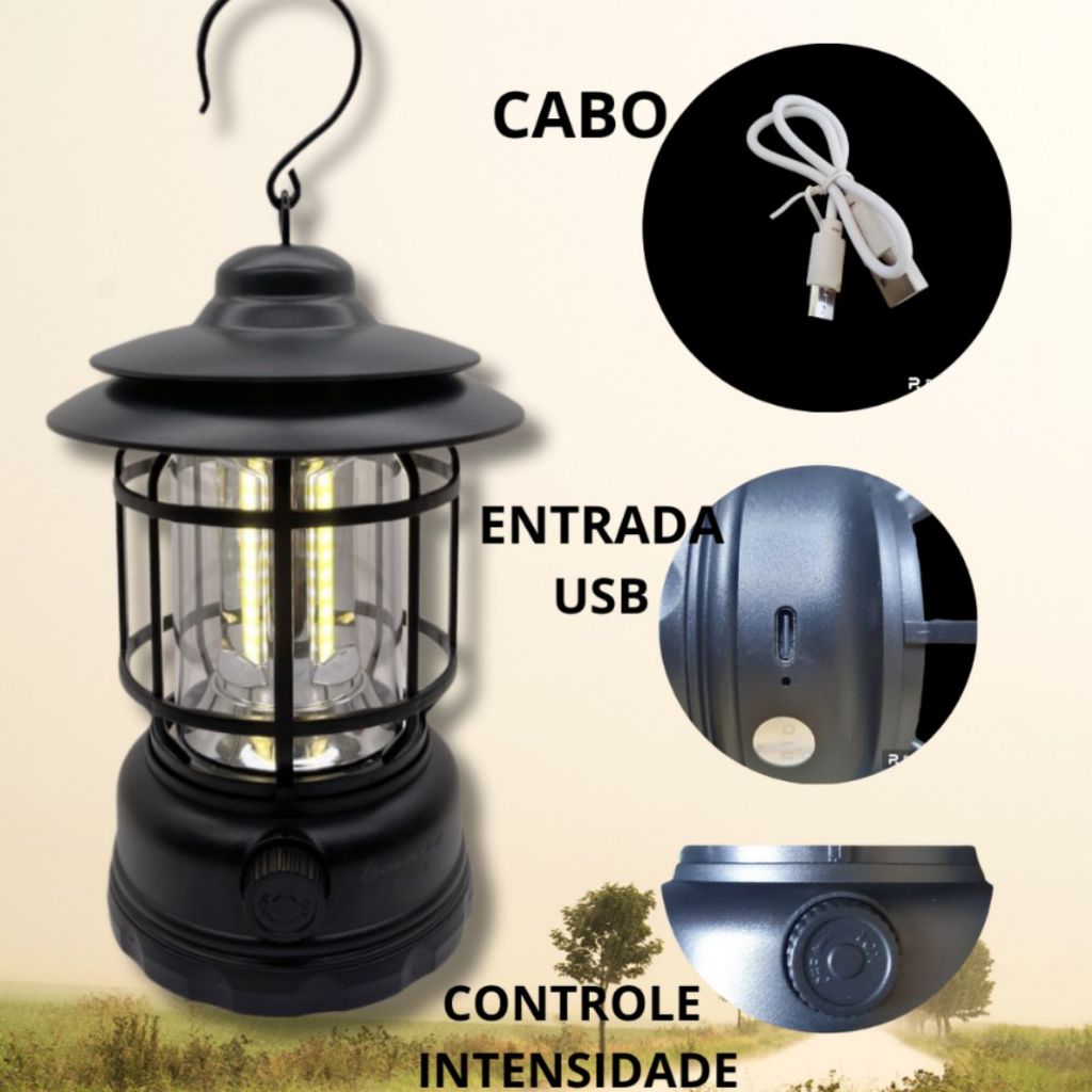 Lâmpada De Emergência Com LED Portátil Recarregável Lanterna Iluminacao ...