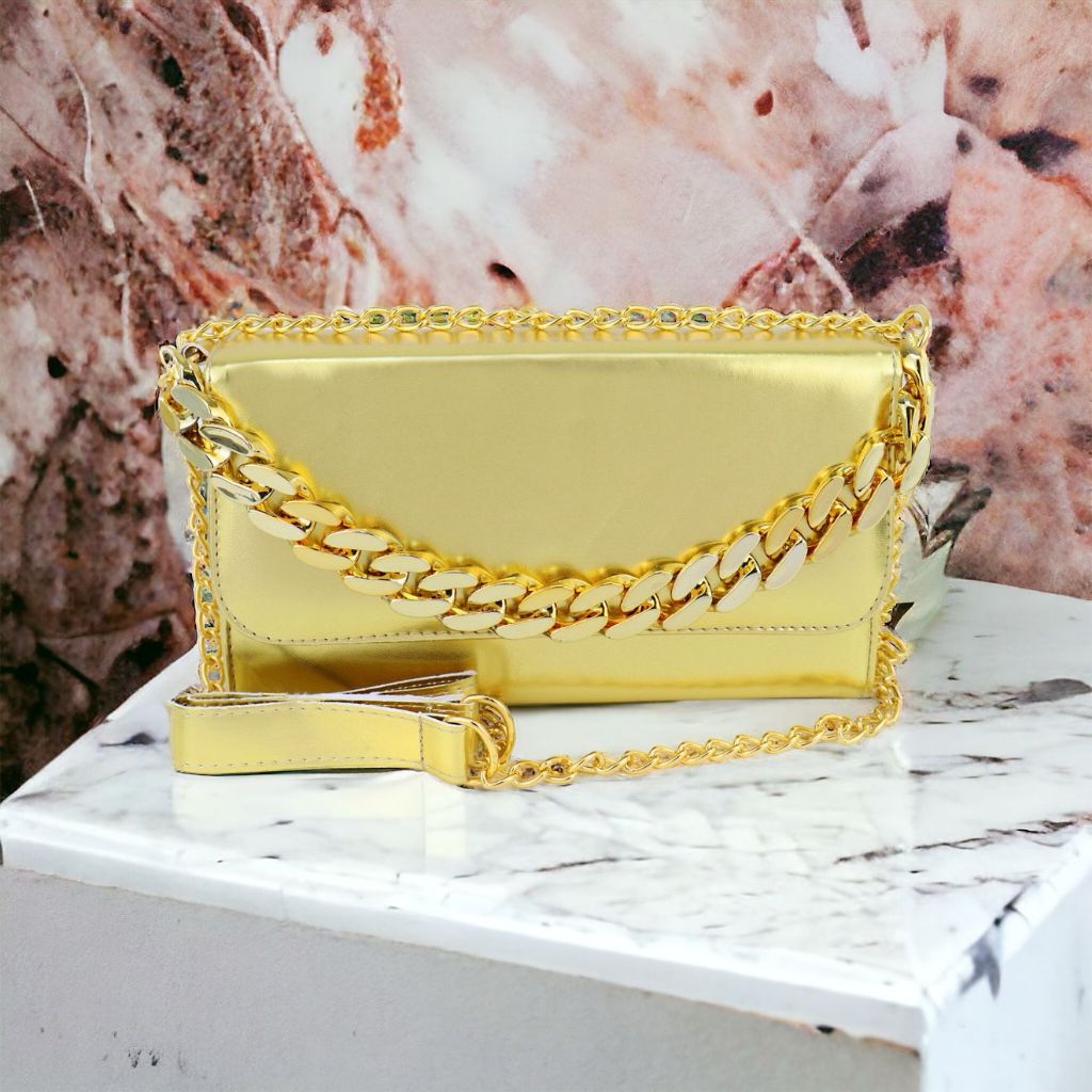 bolsa festa verniz dourado liso corrente de mão dourada lançamento 2024 ...
