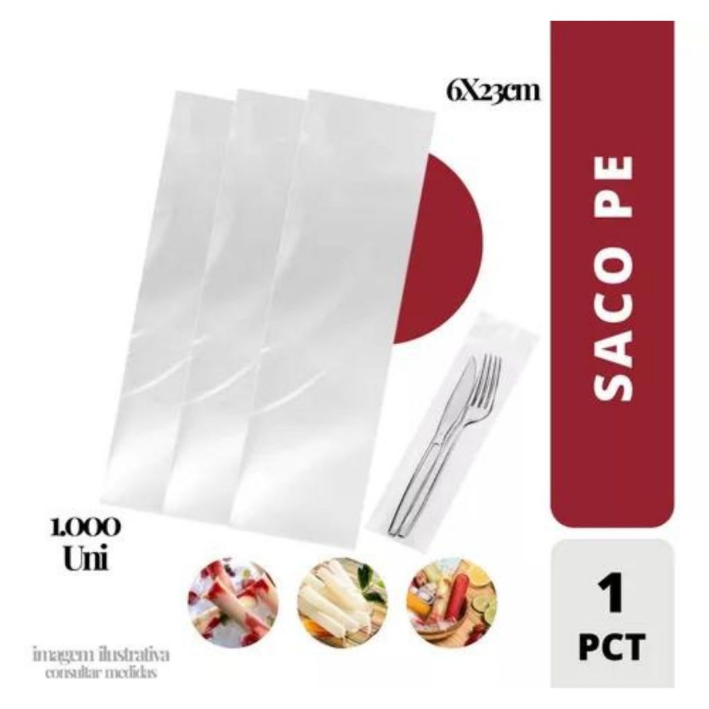 1.000 Saco Plástico Geladinho Talher Saquinho 06x23cm Sacolé Gourmet Embalagem Talheres Restaurante Geladão DinDin