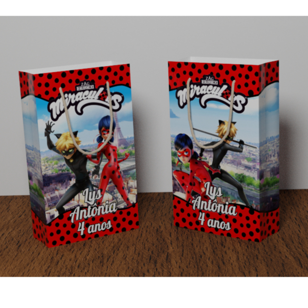 Kit Sacolinha Surpresa Personalizada Lady Bug - 17x10x4cm - Papel Offset Fosco 180g