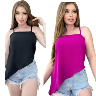 Kit 2 Blusa Assimétrica Femina Moderna Bico Diagonal Lançamento Moda Promoção