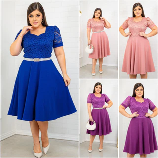 Vestido Rodado Gode Feminino com Renda Manga Princesa Moda Evangélica Malhe Crepe Qualidade Premium